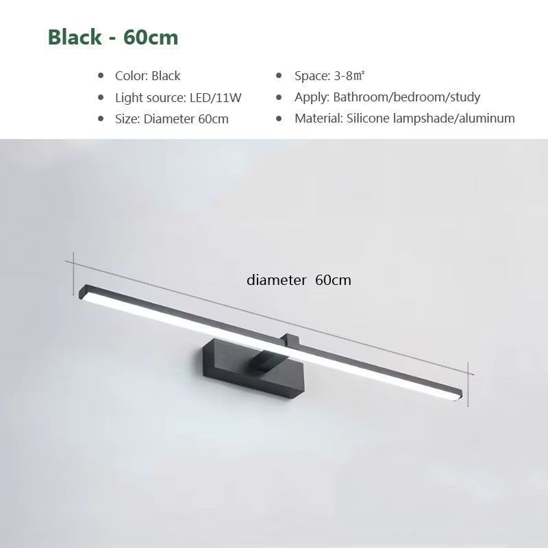 Led Mirror Lights Wall Lamps Bathroom Waterproof White Black LED Flat Lamp Modern Indoor Wall Lamp Bathroom Lighting Make Up
