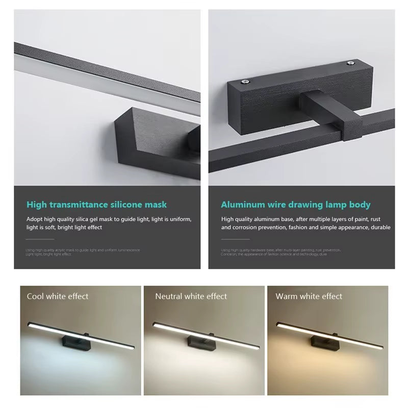 Led Mirror Lights Wall Lamps Bathroom Waterproof White Black LED Flat Lamp Modern Indoor Wall Lamp Bathroom Lighting Make Up